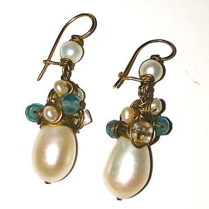 Pearl & Wire Aqua Bead Drop Artisan Earrings
